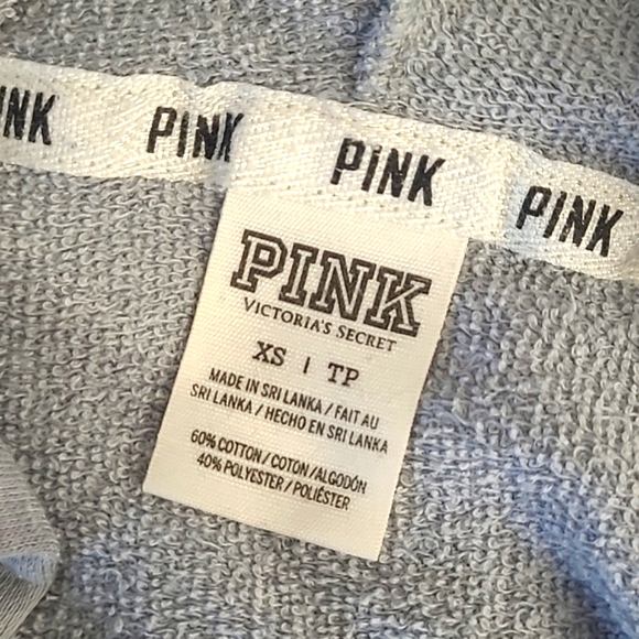 2014 Victoria's Secret PINK Logo Long Sleeve Gray Oversized Hooded Tee Womens XS - Picture 15 of 16